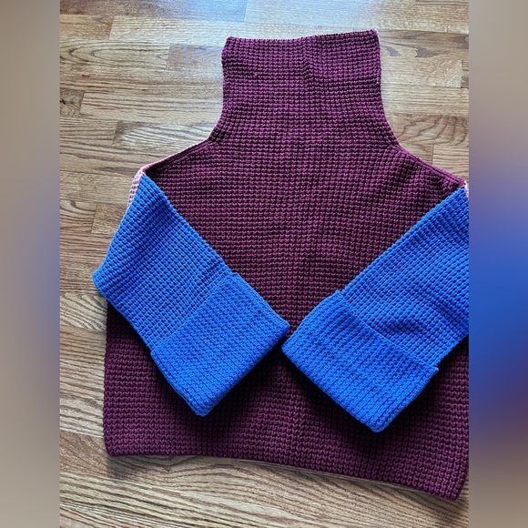 NWOT Free People Colorblock pink purple blue turtleneck knit sweater chunky - Picture 5 of 6
